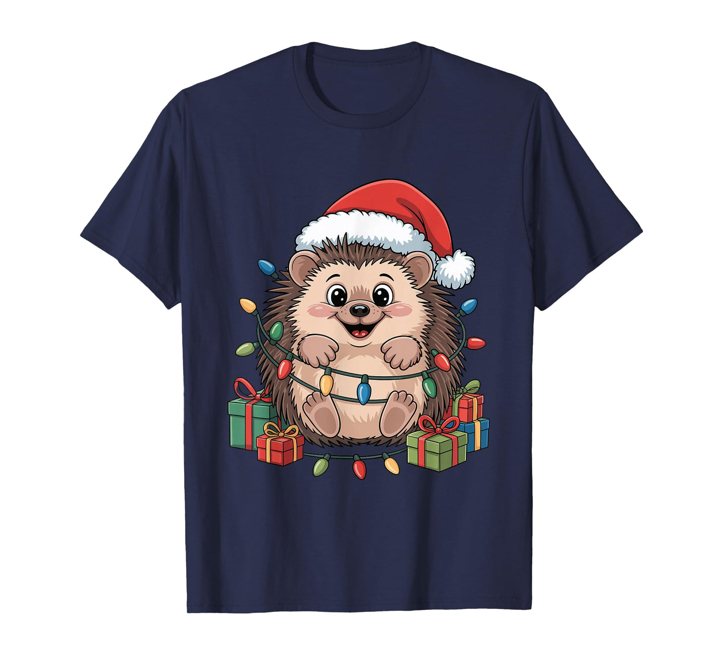 Hedgehog Santa Hat Christmas Design Funny Animal Lovers T-Shirt