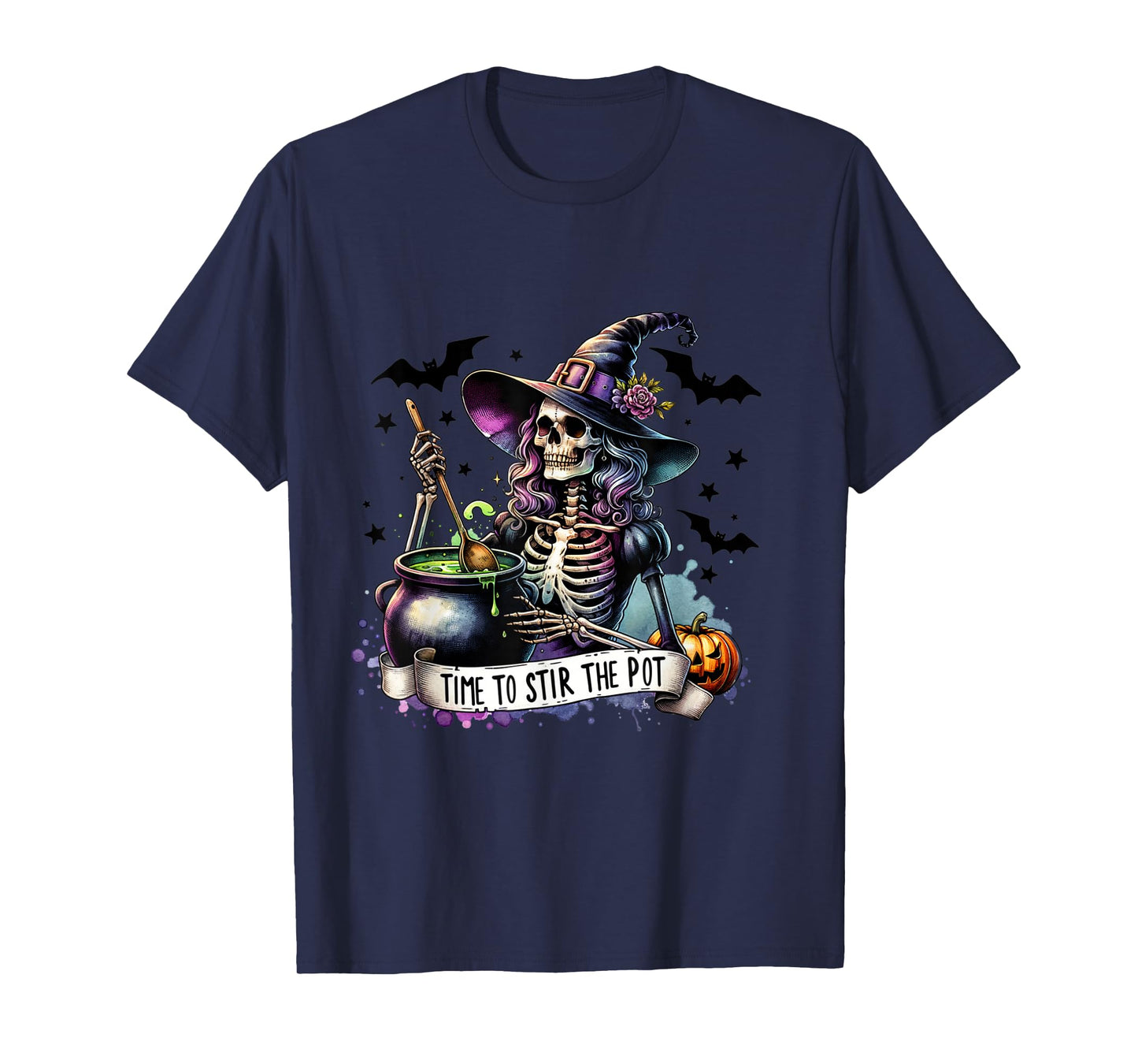 Time To Stir the pot Skeleton Woman Witch Halloween Pin-Up T-Shirt