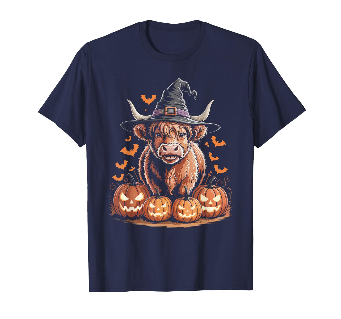 Halloween Highland Cow Witch with Pumpkins T-Shirt