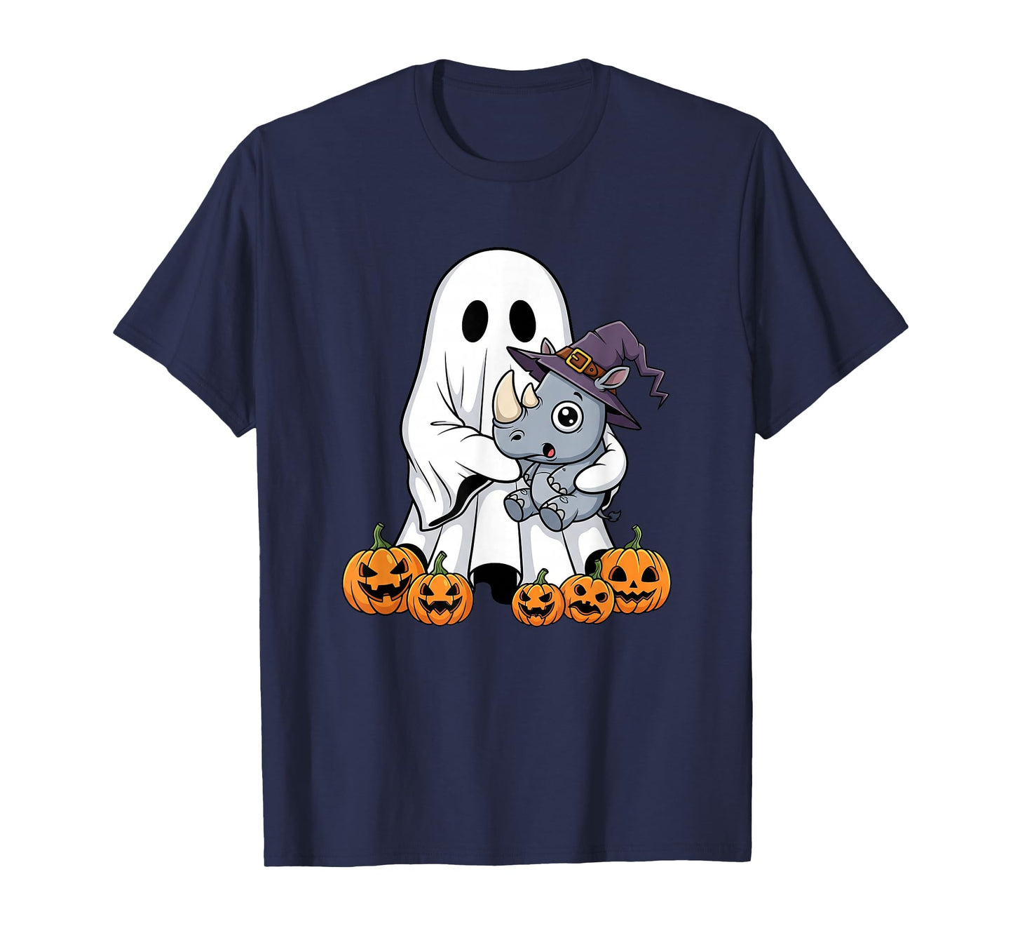Funny Ghost Rhino Pumpkin Halloween Kids Mens Womens T-Shirt
