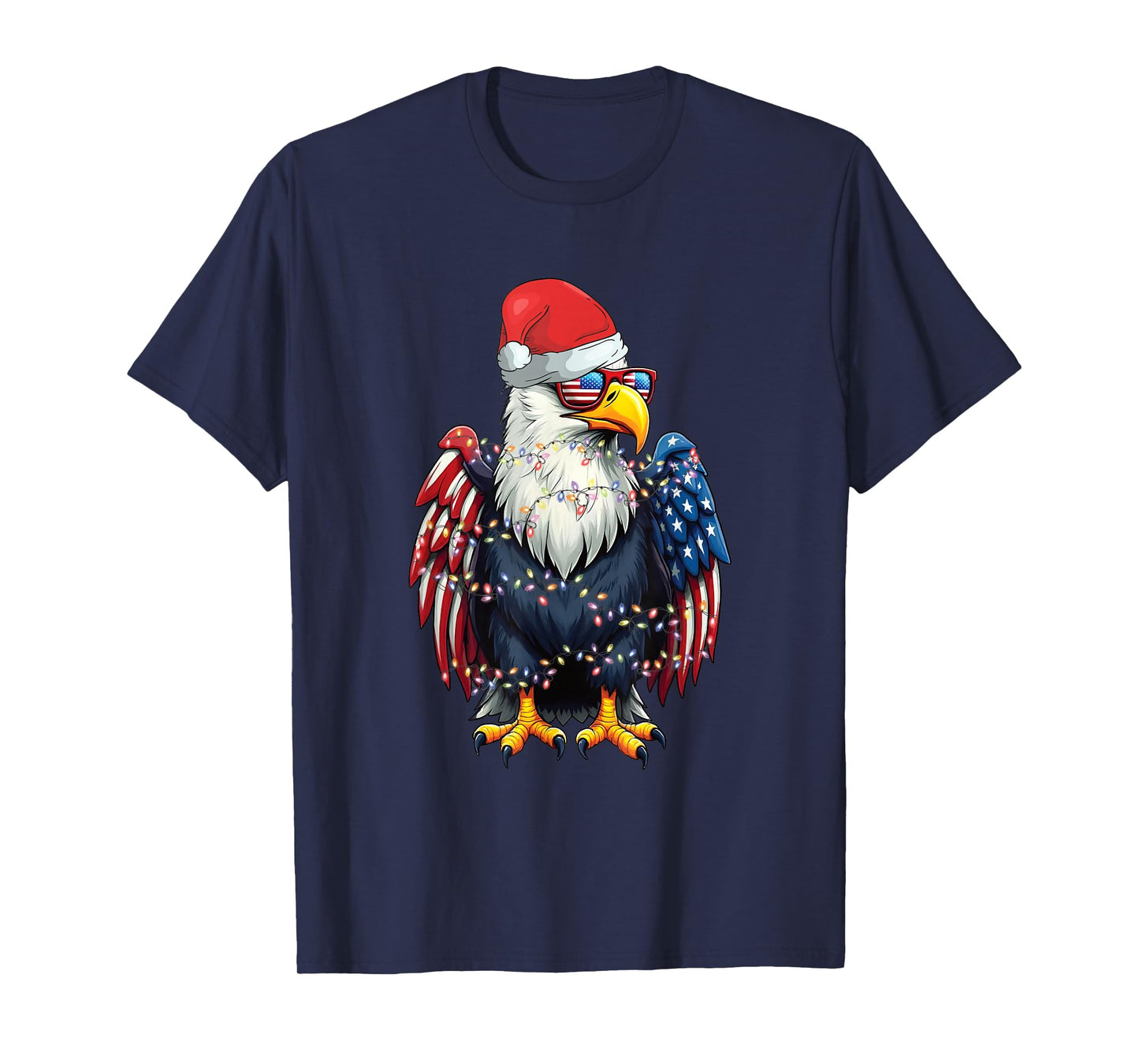 Patriotic Eagle Christmas Lights Santa Hat American Flag T-Shirt