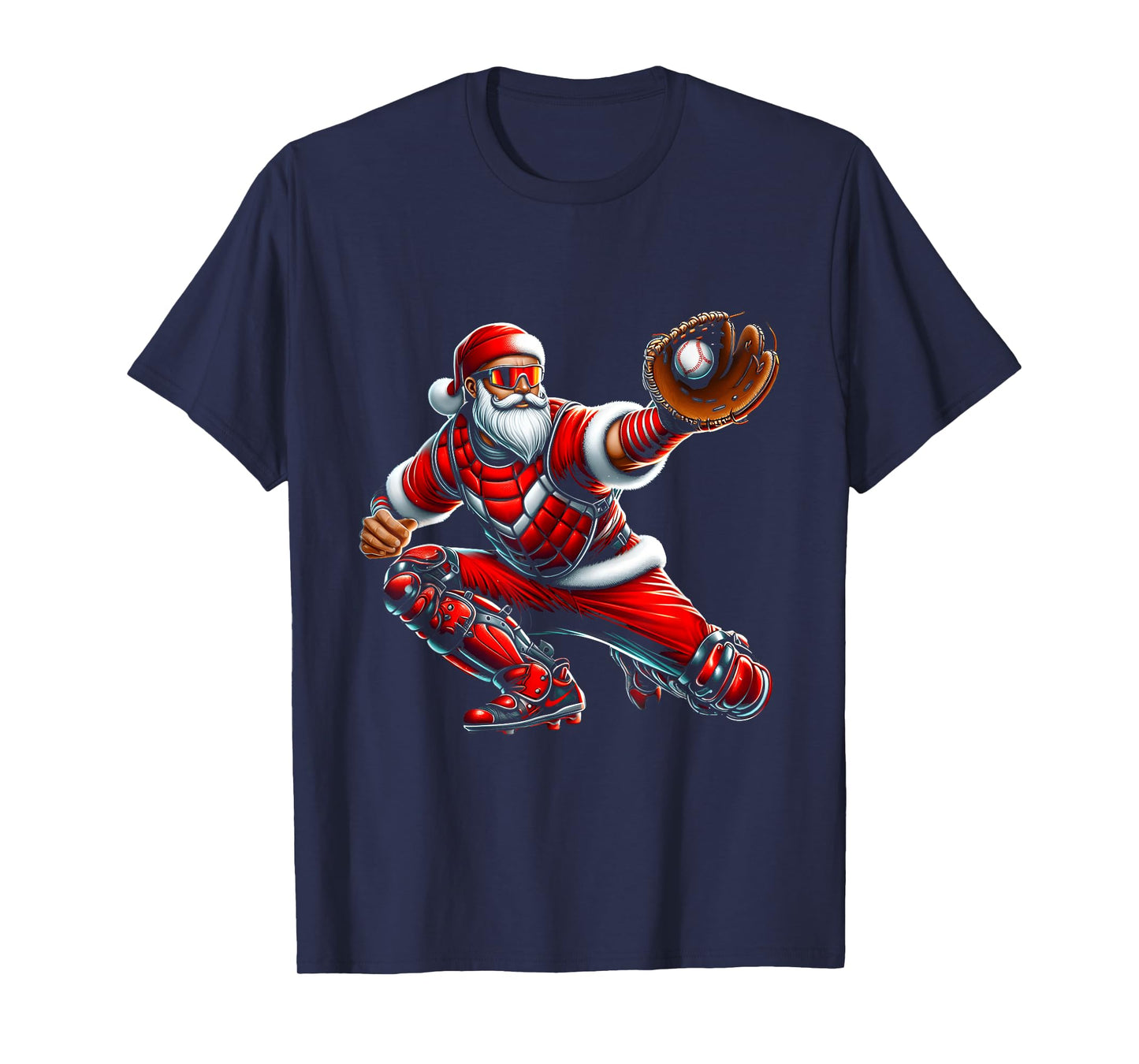 Santa Playing Baseball Catcher Merry Christmas Sport Player T-Shirt