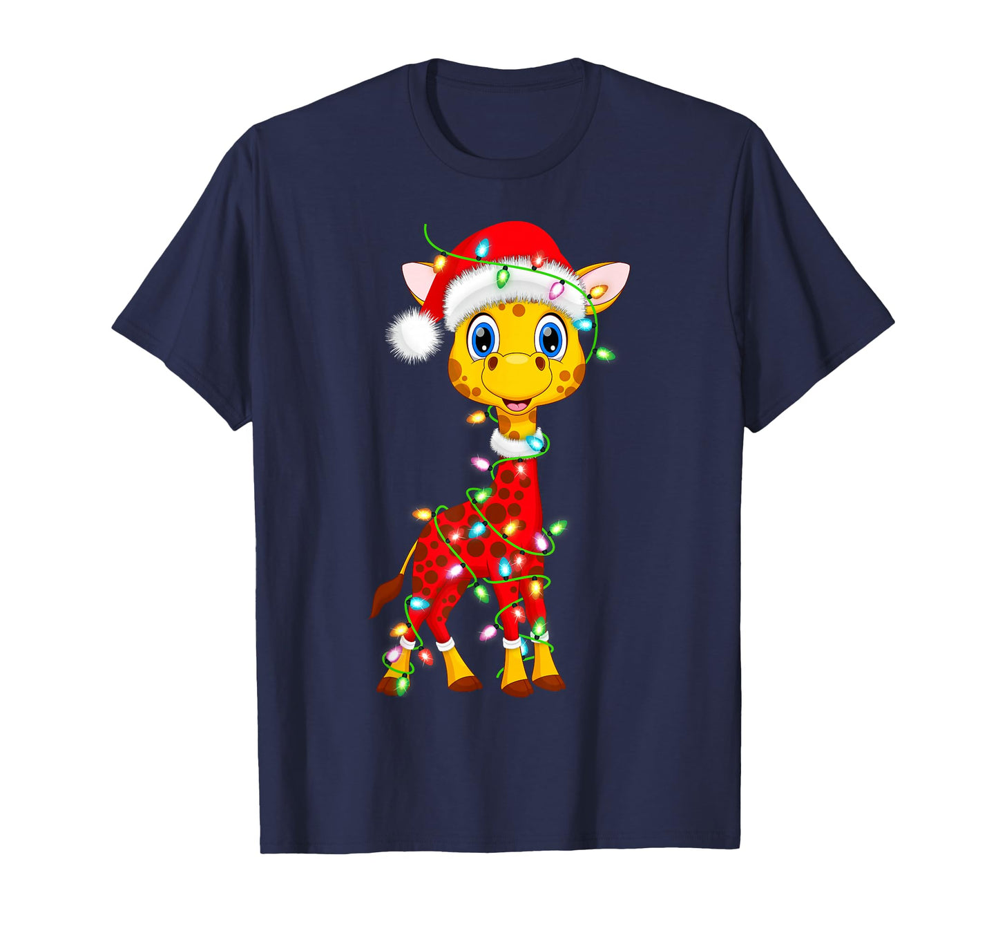 Giraffe Christmas Lights Santa Costume Cute Animal Xmas T-Shirt
