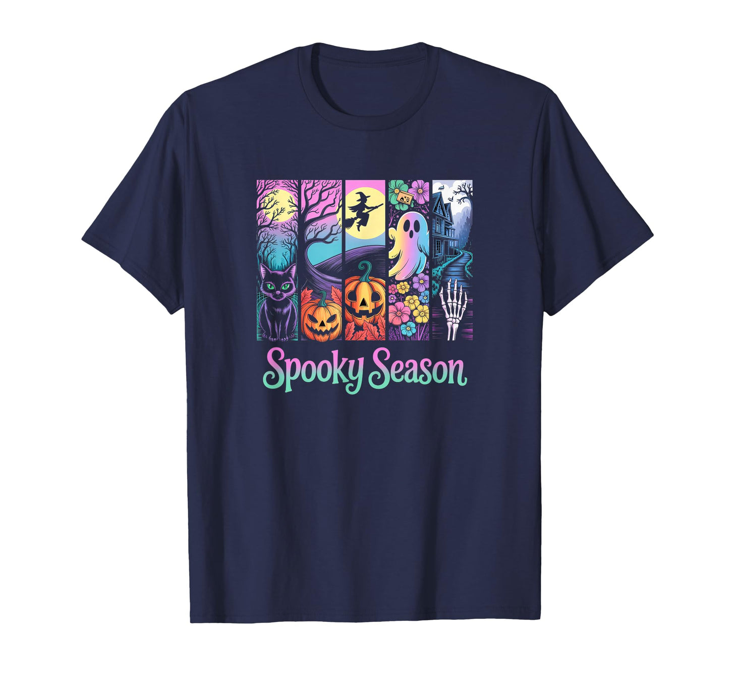 Spooky Season Halloween Graphic Tee with Ghosts and Pumpkins T-Shirt