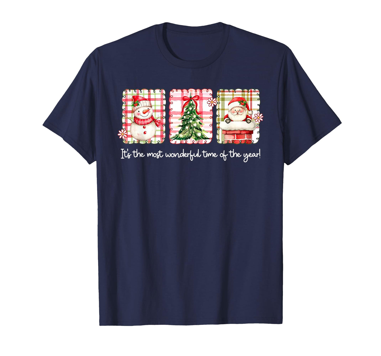Christmas The Most Wonderful Time of The Year Plaid Snowman T-Shirt