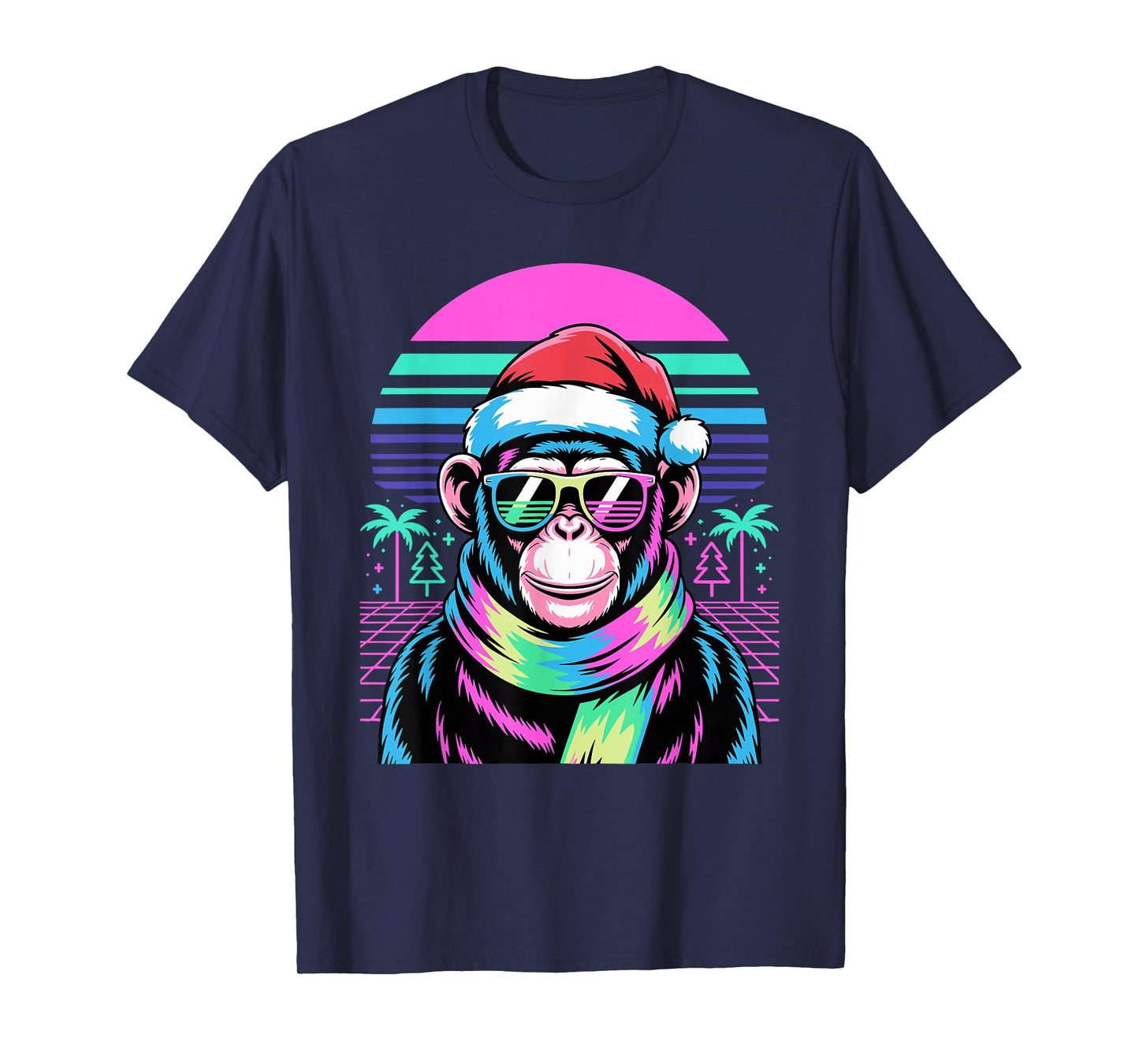Christmas Synthwave Chimpanzee Sunglasses Chimpanzees T-Shirt