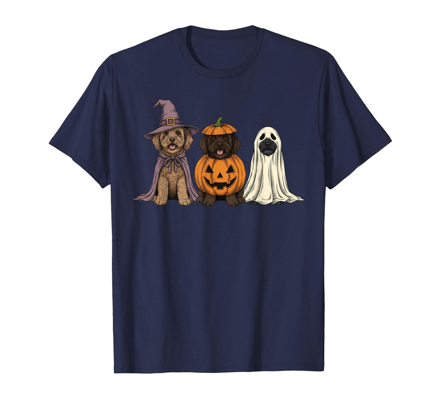 Spooky Ghost Portuguese Water Dog Pumpkin Halloween T-Shirt