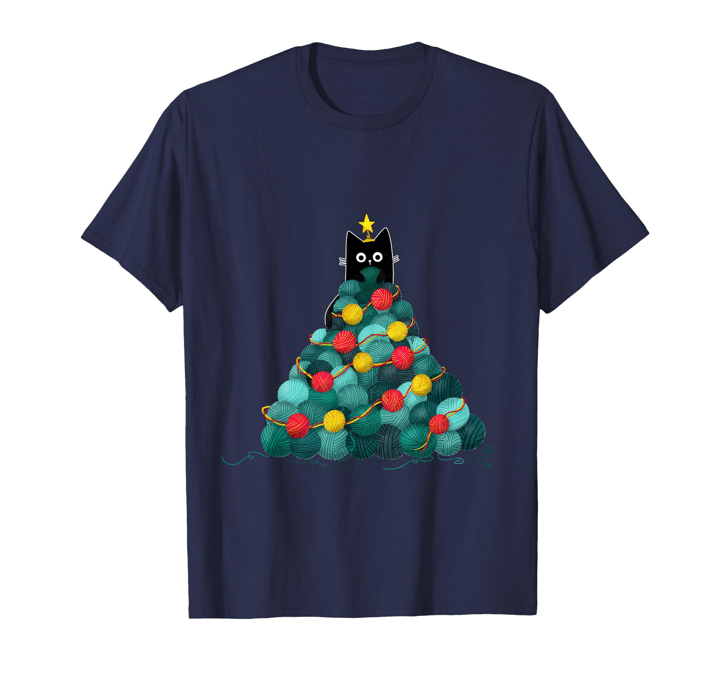 Funny Black Cat Christmas Tree Lights Meow Kitten Women Men T-Shirt