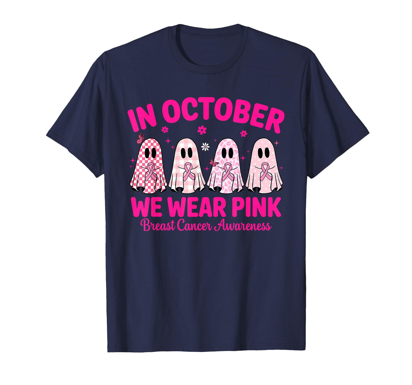 in October We Wear Pink Ghost Breast Cancer Awareness T-Shirt