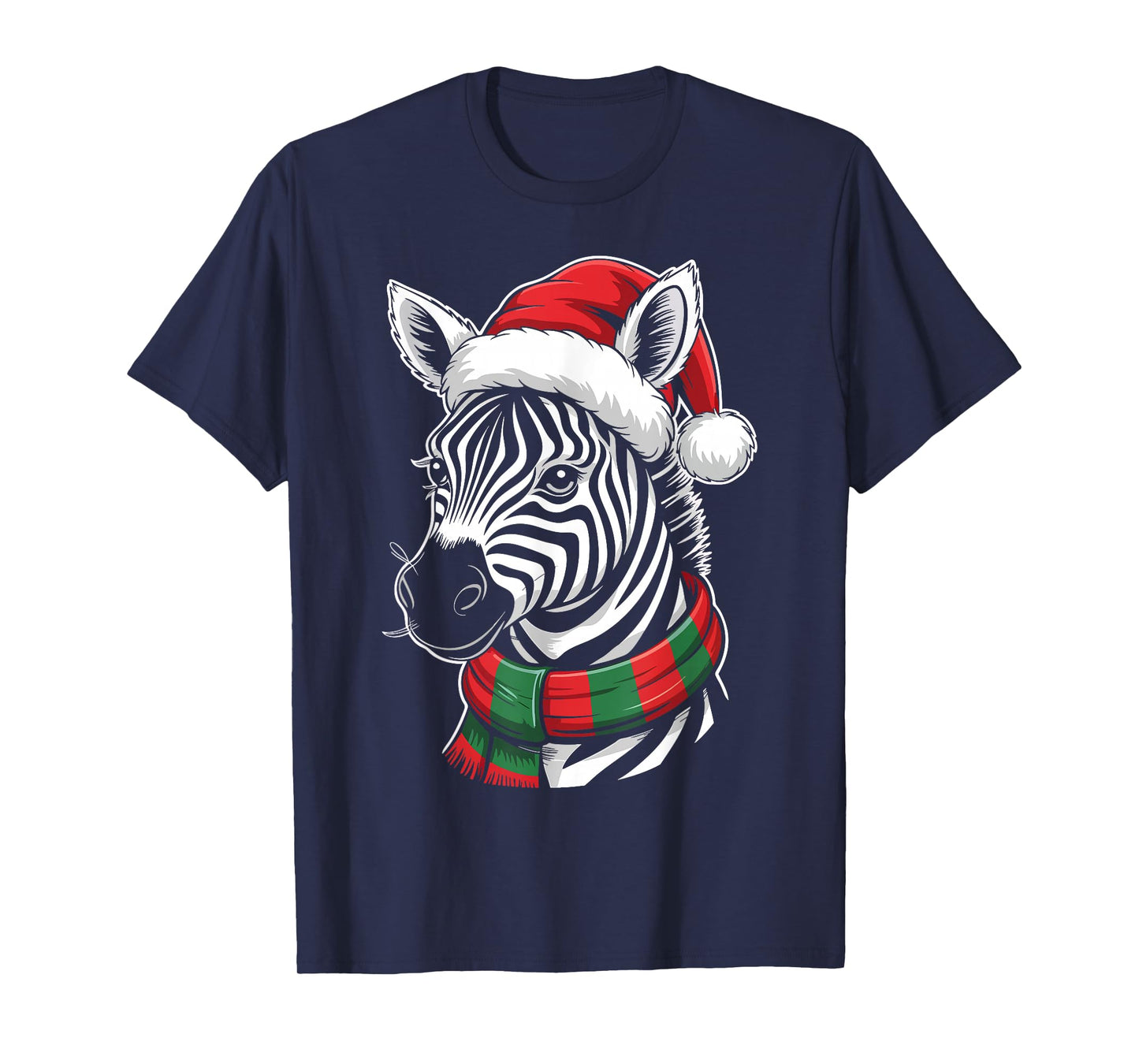 Zebra Xmas Santa Hat Scarf Christmas Costume T-Shirt