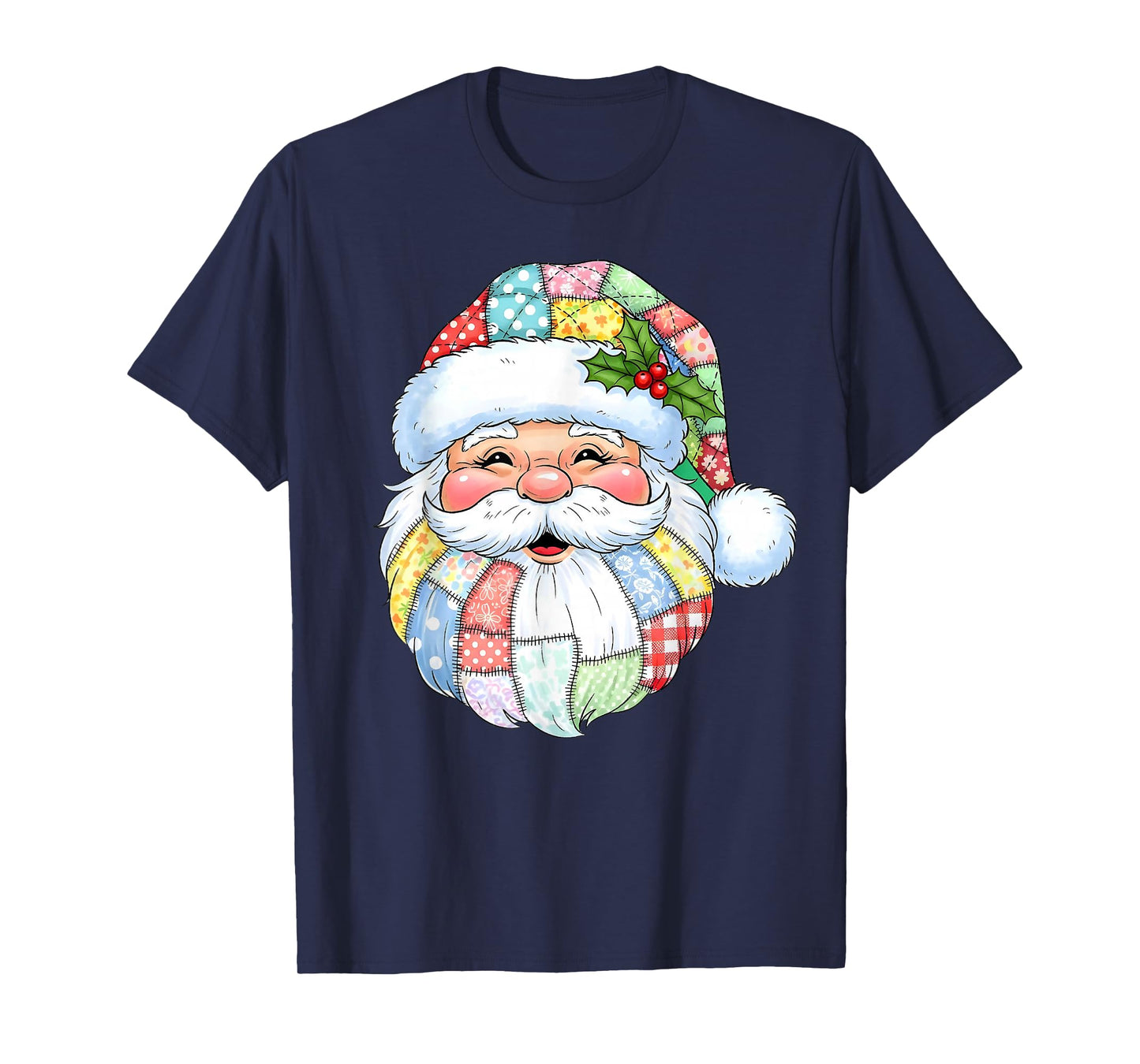Santa Claus Patchwork Christmas Xmas Family Pajamas Holiday T-Shirt