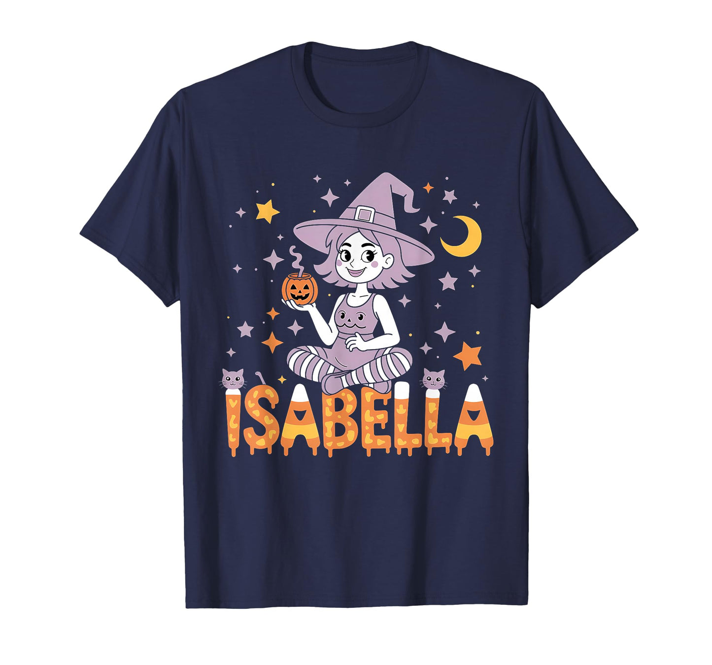 Isabella Witch Candy Corn Cat Halloween Women and Girls T-Shirt