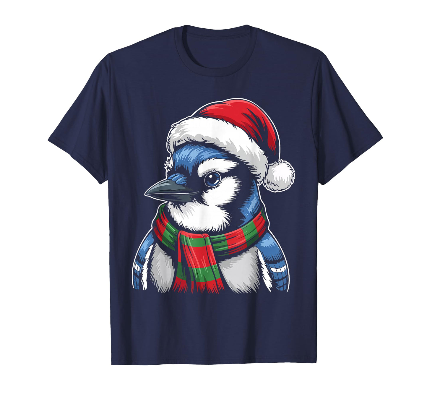 Blue Jay Bird Xmas Santa Hat Scarf Christmas Costume T-Shirt