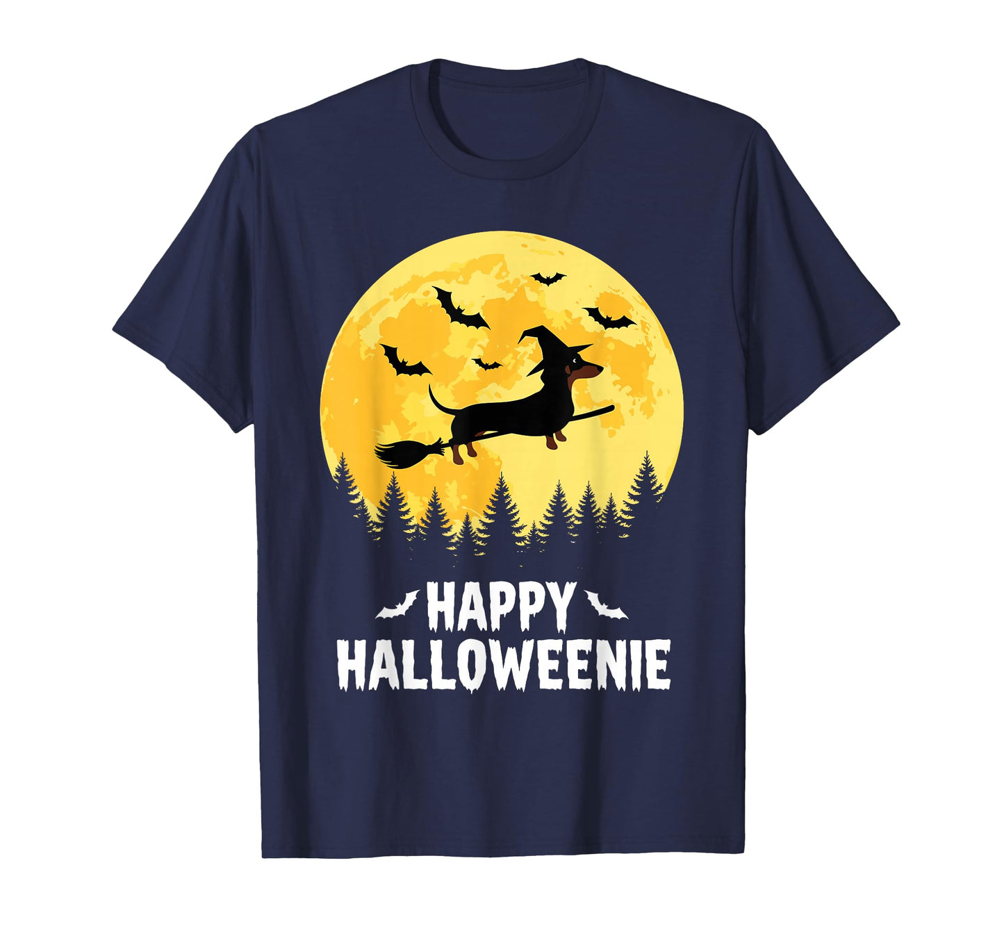 Happy Halloweenie Funny Halloween Dachshund Flying Witch T-Shirt