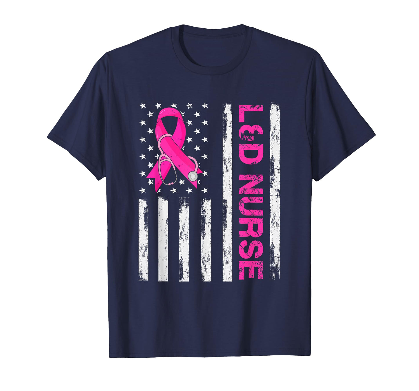 L&D Nurse American Flag Breast Cancer Awareness Pink Ribbon Women Men T-Shirt