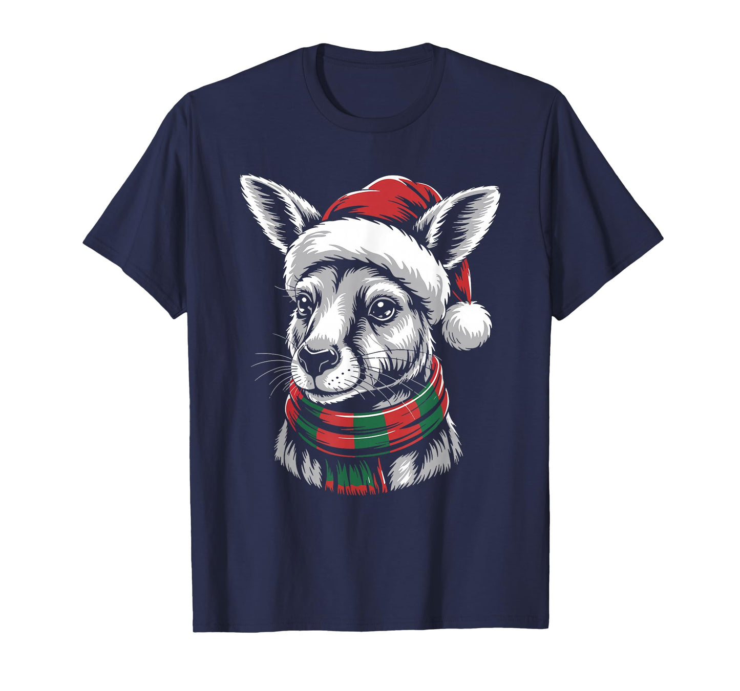 Kangaroo Xmas Santa Hat Scarf Christmas Costume T-Shirt