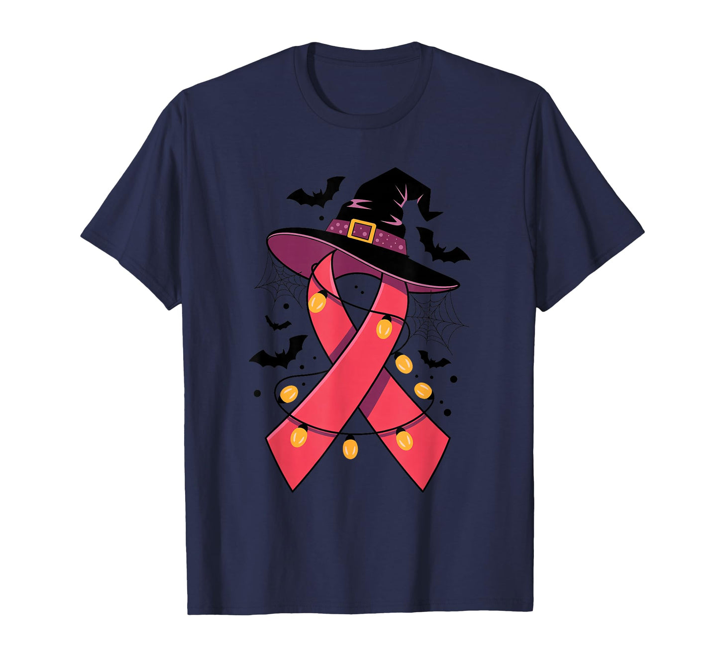 Pink Ribbon Witch Hat Halloween Spider Breast Cancer Warrior T-Shirt
