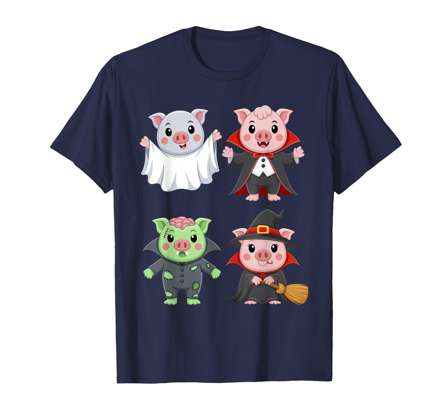 Pig Spooky Witch Boo Zombie Cute Pig Halloween Boys & Girls T-Shirt