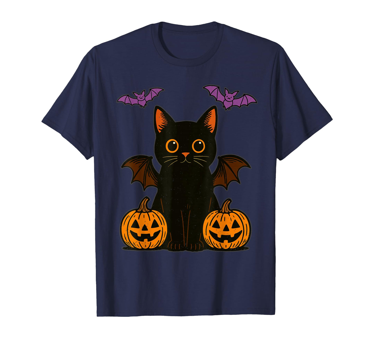 Black Cat Bat Halloween Pumpkin Kitten Lover Feline T-Shirt