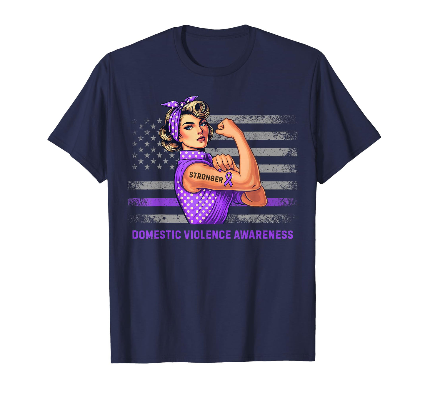 Vintage American Flag Stronger Domestic Violence Awareness T-Shirt