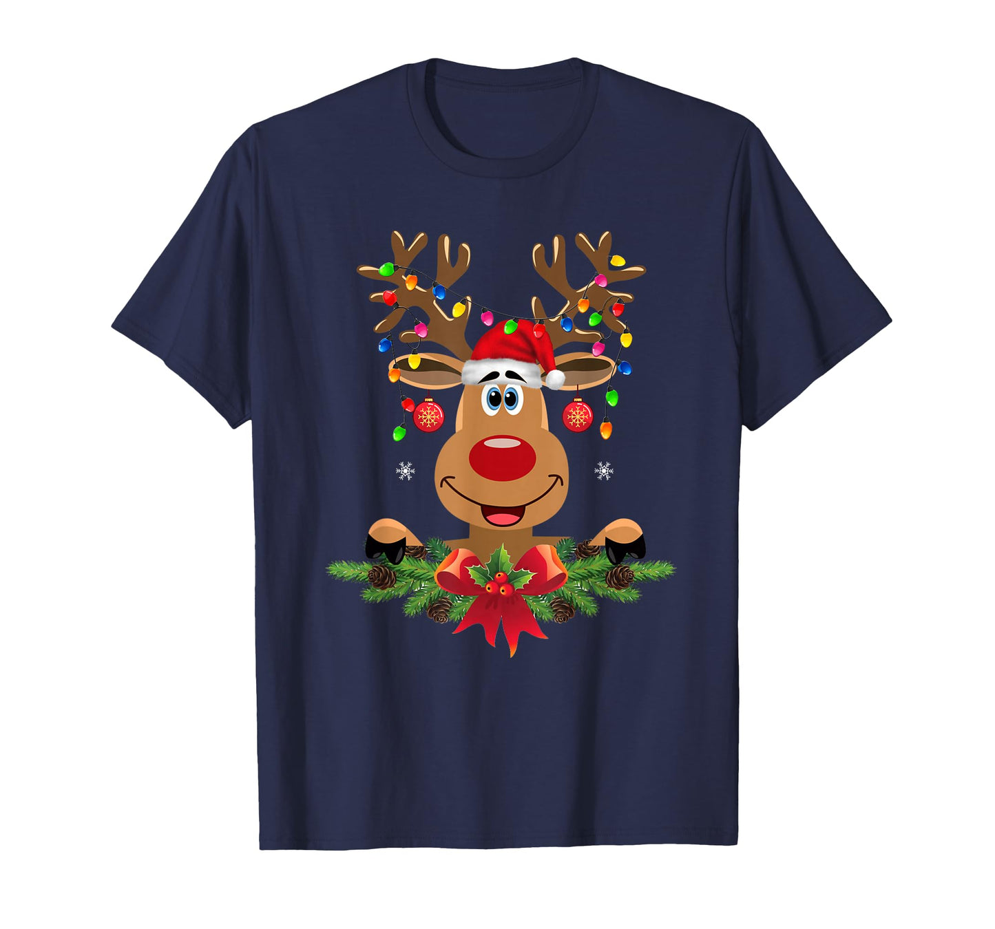 Rudolph Red Nose Reindeer T-Shirt Santa Christmas Men Women T-Shirt
