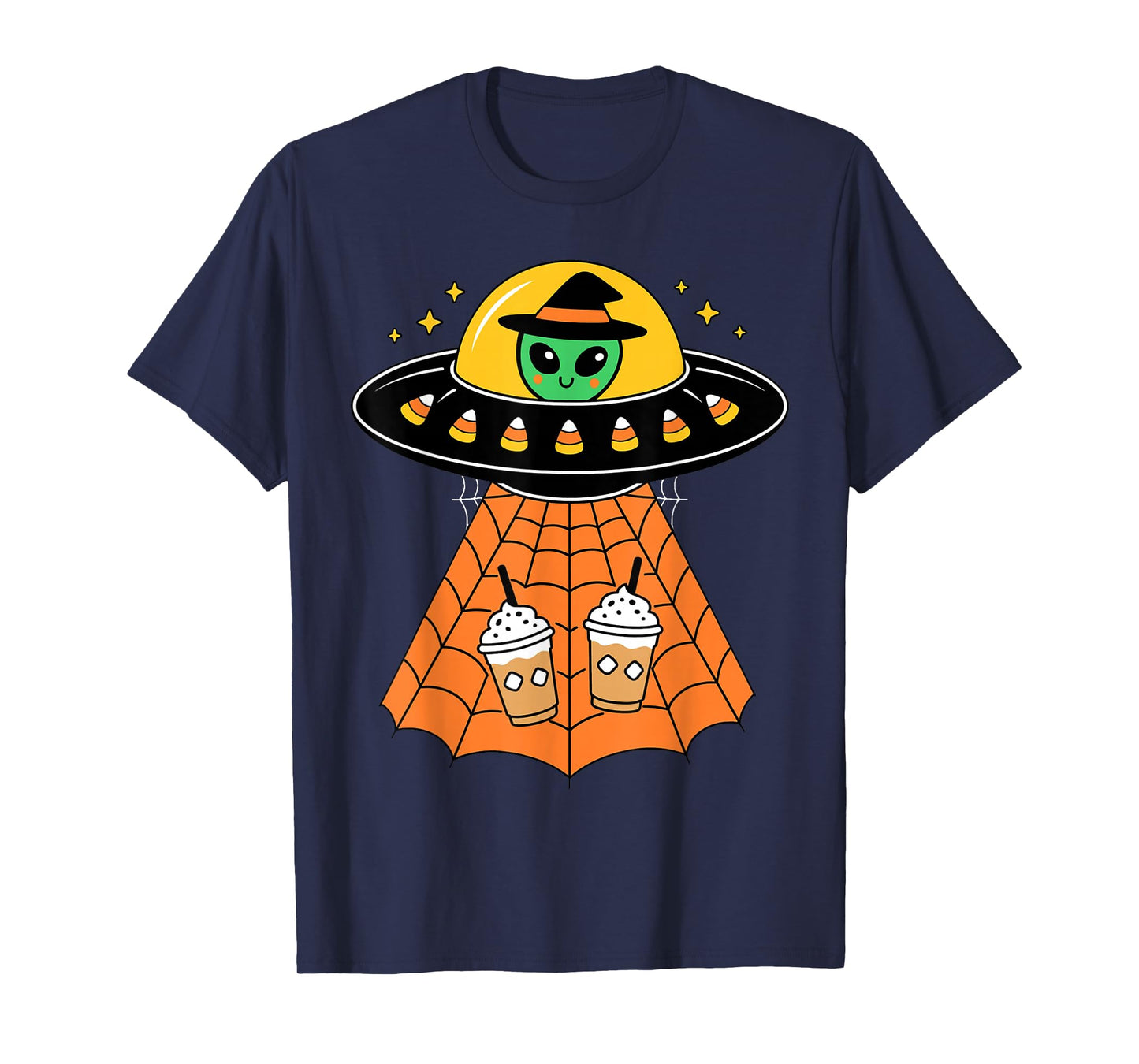 Cute Alien UFO Halloween Coffee Pumpkin Humor Costume Candy T-Shirt