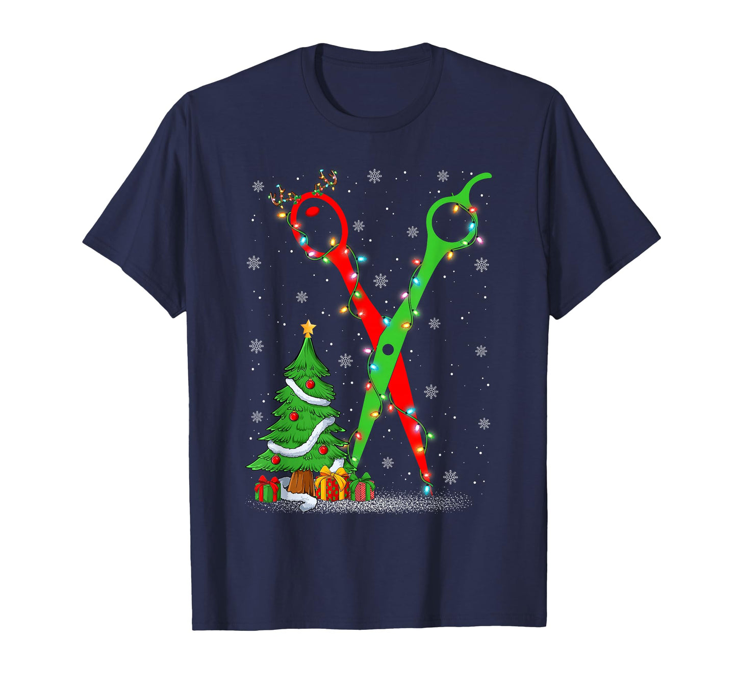 Hairstylist Scissor Xmas Tree Lights Hair Stylist Christmas T-Shirt