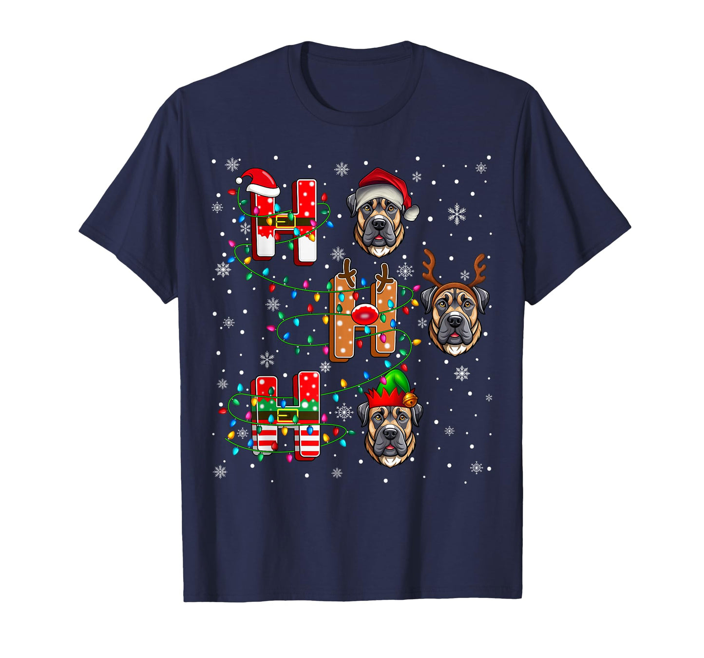 Ho Ho Ho Santa Reindeer Hat Elf English Mastiff Dog Xmas T-Shirt