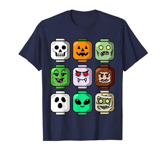 Halloween Building Brick Head Pumpkin Ghost Zombie Boys T-Shirt