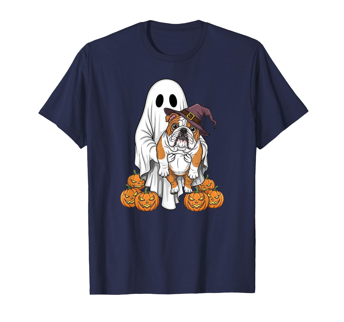 Ghost English Bulldog Pumpkin Halloween Kids Mens Womens T-Shirt