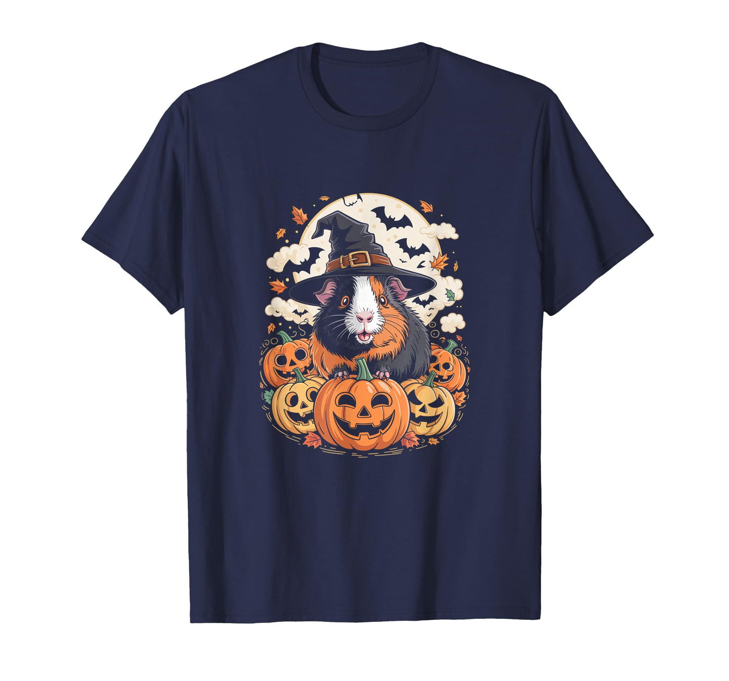 Guinea Pig Witch Hat Pumpkin Fall Spooky Bats Halloween T-Shirt