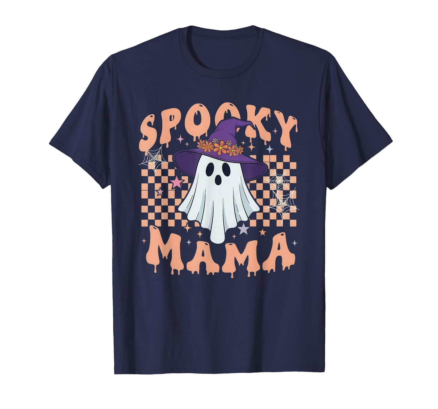 Spooky Mama Ghost Witch Hat Halloween Retro Mom T-Shirt