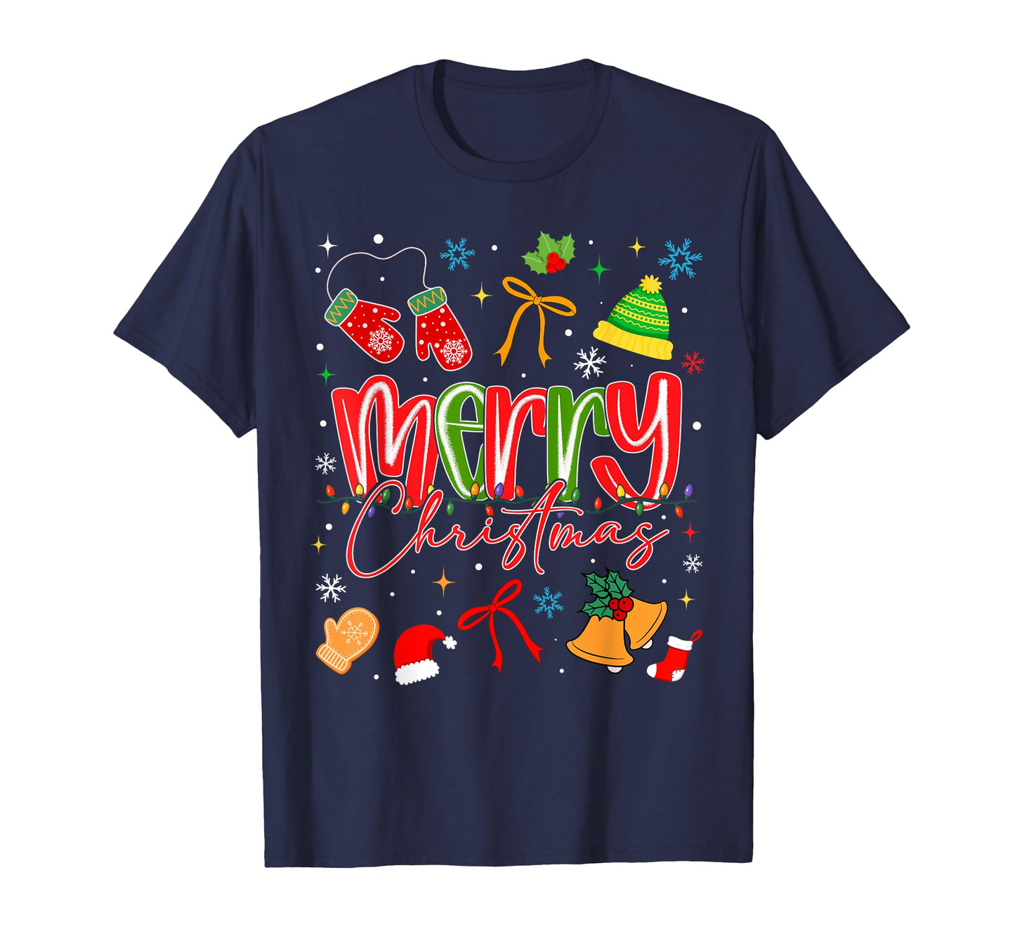 Merry Christmas Santa Hat Bow Lights Xmas Pajamas Girly T-Shirt