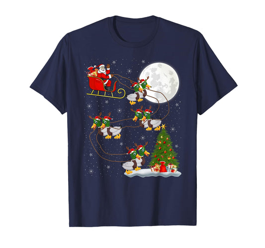 Duck Santa Sleigh Flying Funny Magical Christmas T-Shirt