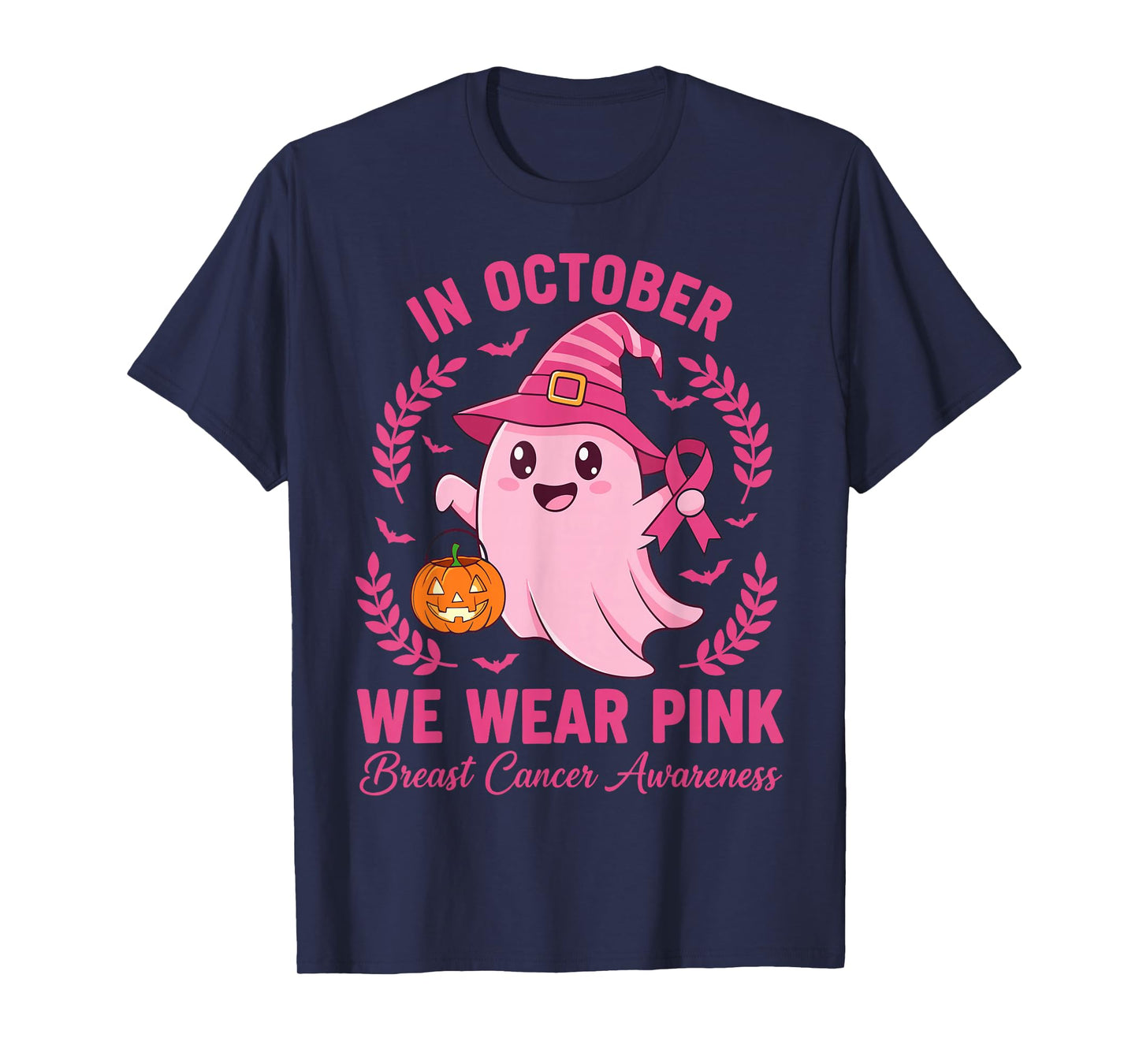 in October We Wear Pink Women Halloween Breast Cancer T-Shirt