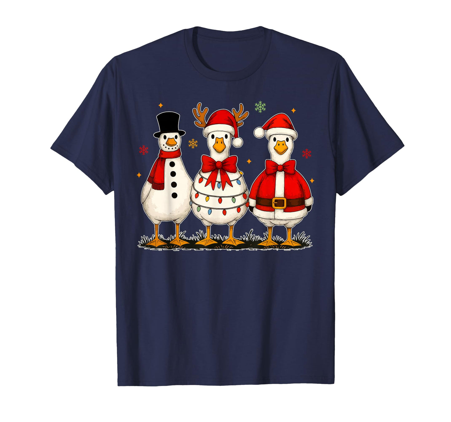 Funny Christmas Goose Santa Snowman Holiday T-Shirt