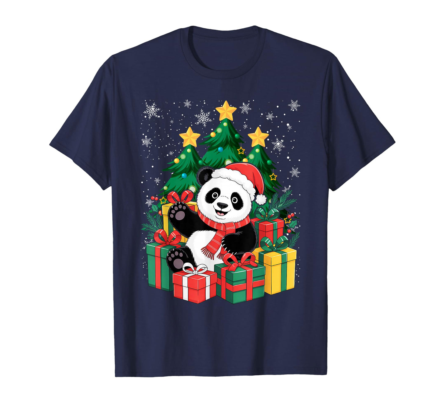Panda Christmas Tree Light Santa Xmas Kids Boy Girl T-Shirt