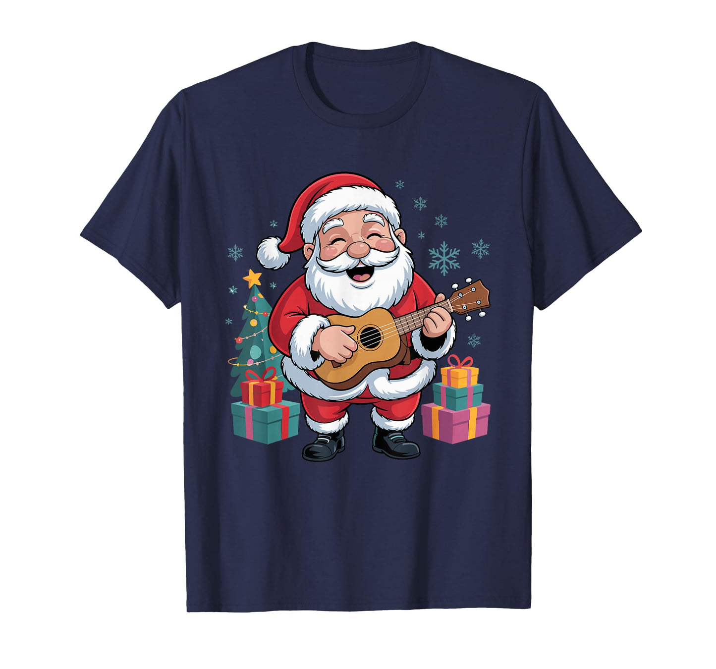 Funny Santa Christmas Design Ukulele Holiday Xmas Pajama T-Shirt