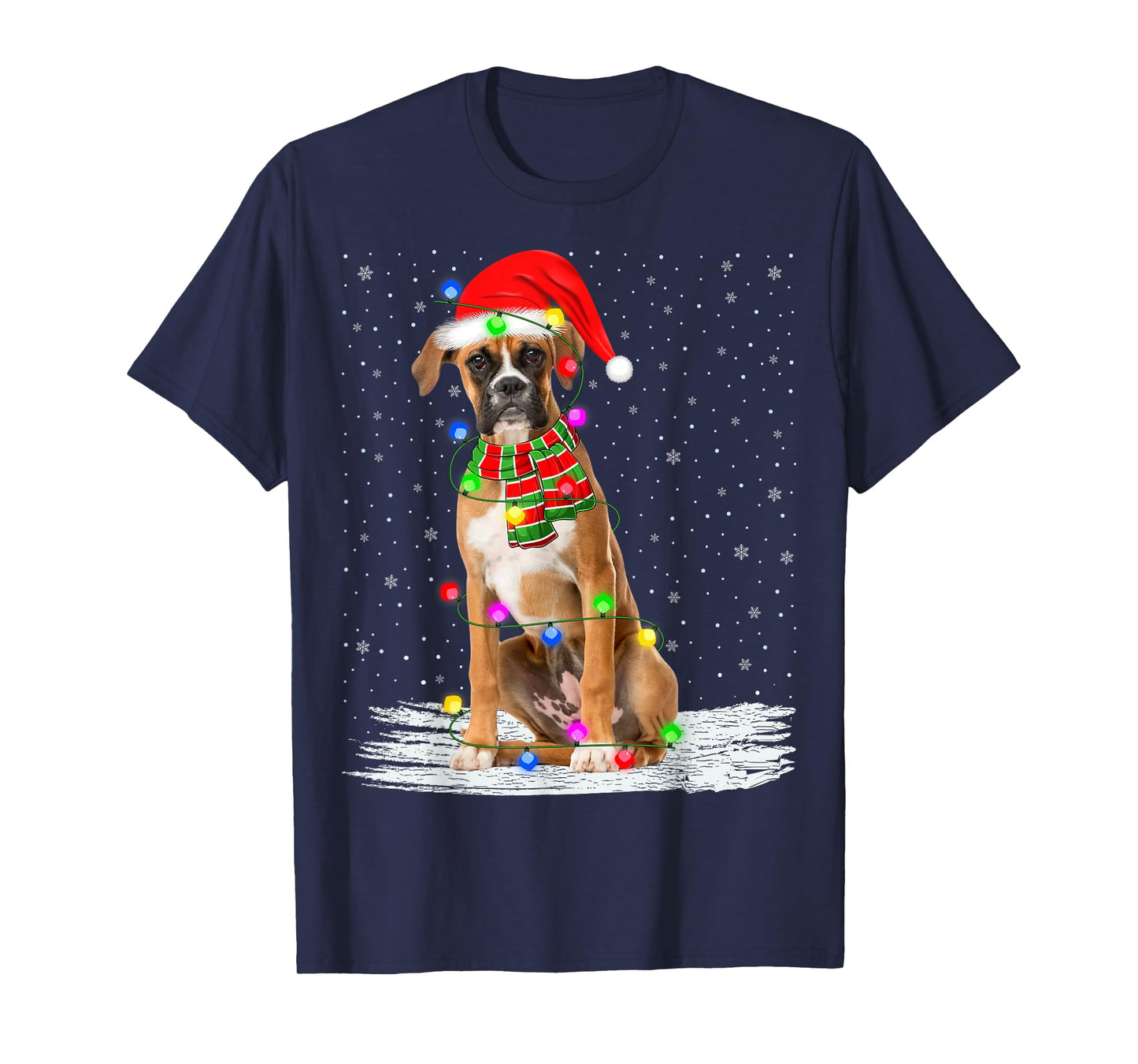 Boxer Dog Christmas Lights Holiday Santa Xmas Pajamas T-Shirt