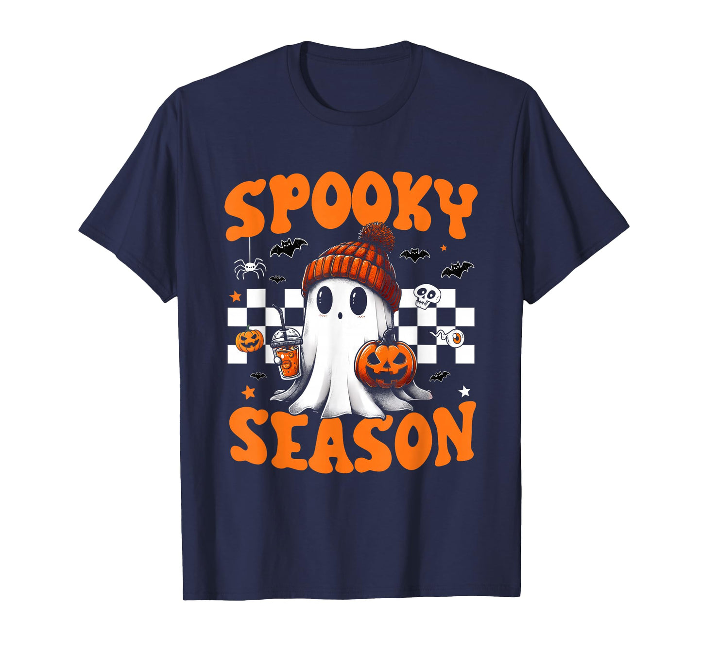 Groovy Spooky Season Retro Ghost Holding Pumpkin Halloween T-Shirt