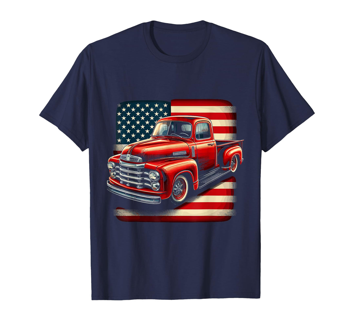 Classic Old Pickup Truck 4th of July Patriotic American Flag T-Shirt