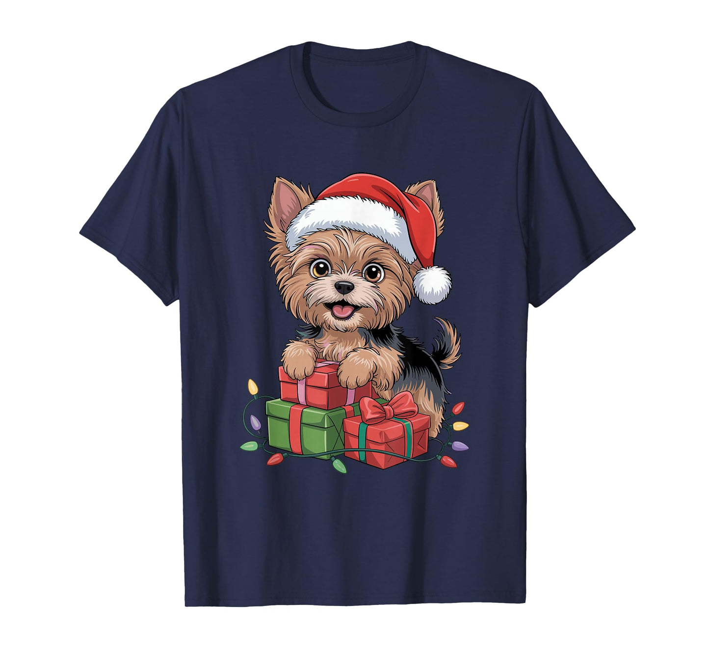 Cute Yorkshire Terrier Santa Hat Christmas Yorkie Dog Lover T-Shirt