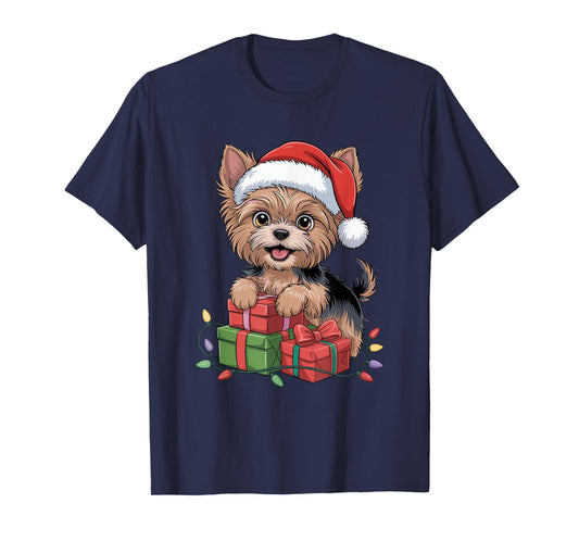 Cute Yorkshire Terrier Santa Hat Christmas Yorkie Dog Lover T-Shirt
