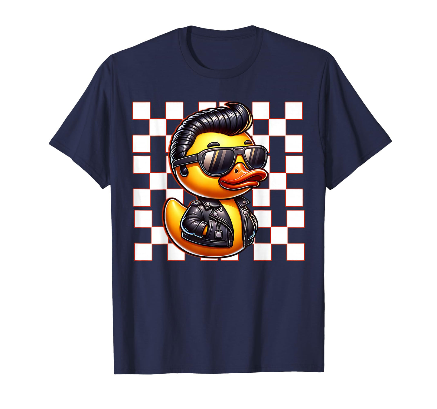 Checkered Greaser Rubber Duckie 50s Sock Hop Racing Themed T-Shirt