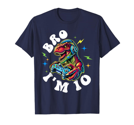 10th Birthday Boy Bro I’m 10 Year Old T Rex Gamer Ten Bday T-Shirt