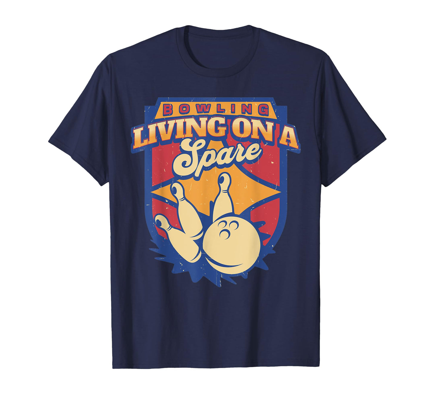 Living On A Spare Funny Bowling League Bowler Vintage Retro T-Shirt