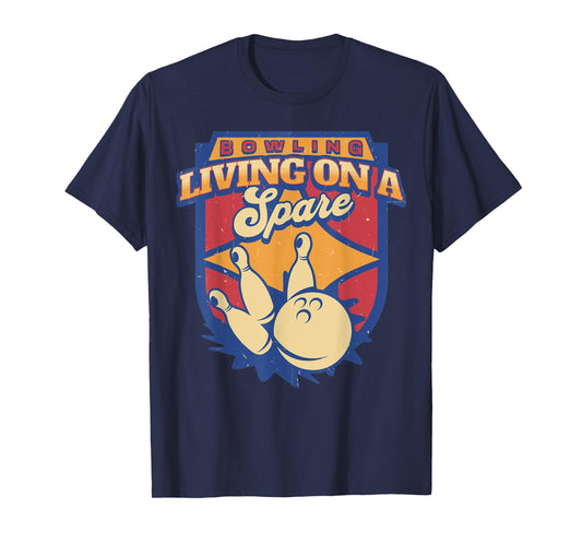 Living On A Spare Funny Bowling League Bowler Vintage Retro T-Shirt