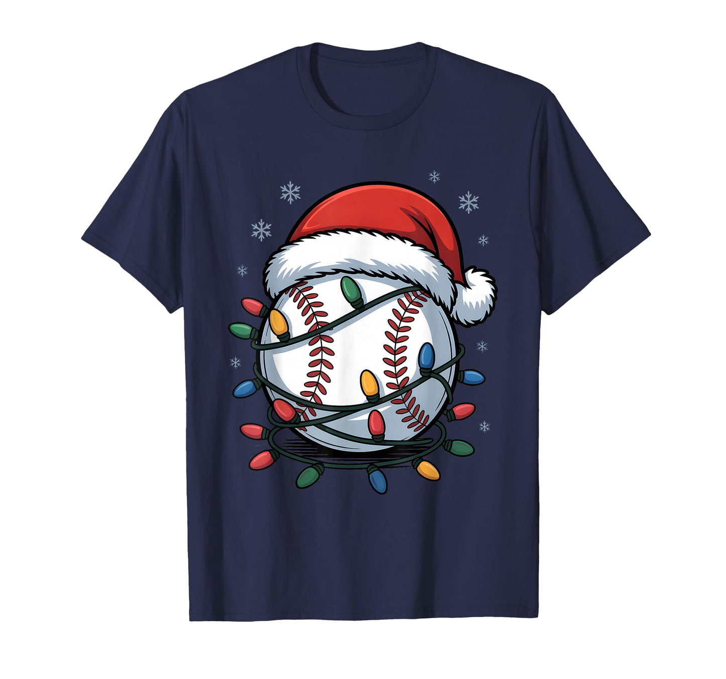 Baseball Santa Hat Christmas Holiday Lights T-Shirt