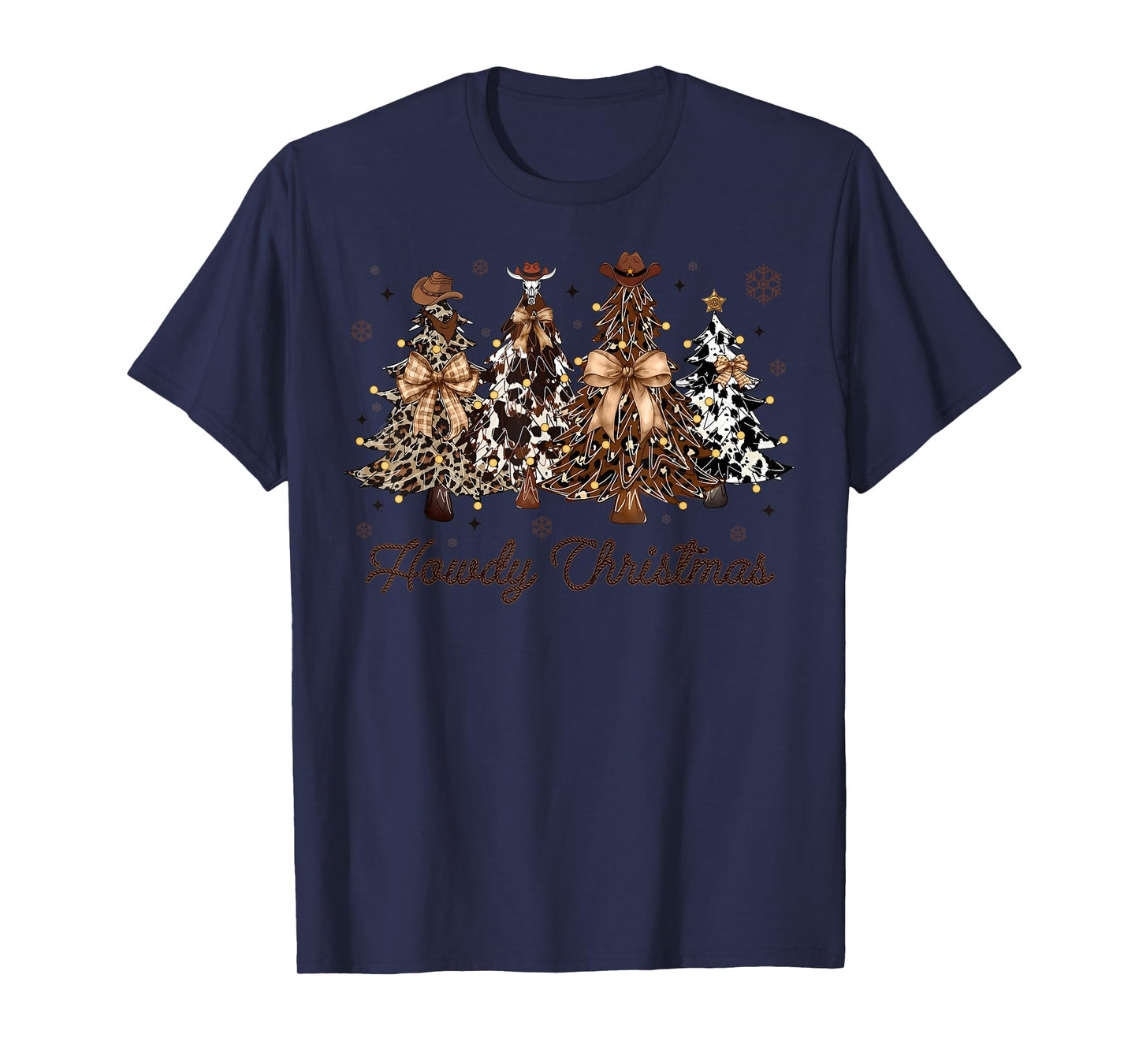 Howdy Christmas Western Cowboy Farm Christmas Trees Bow Xmas T-Shirt