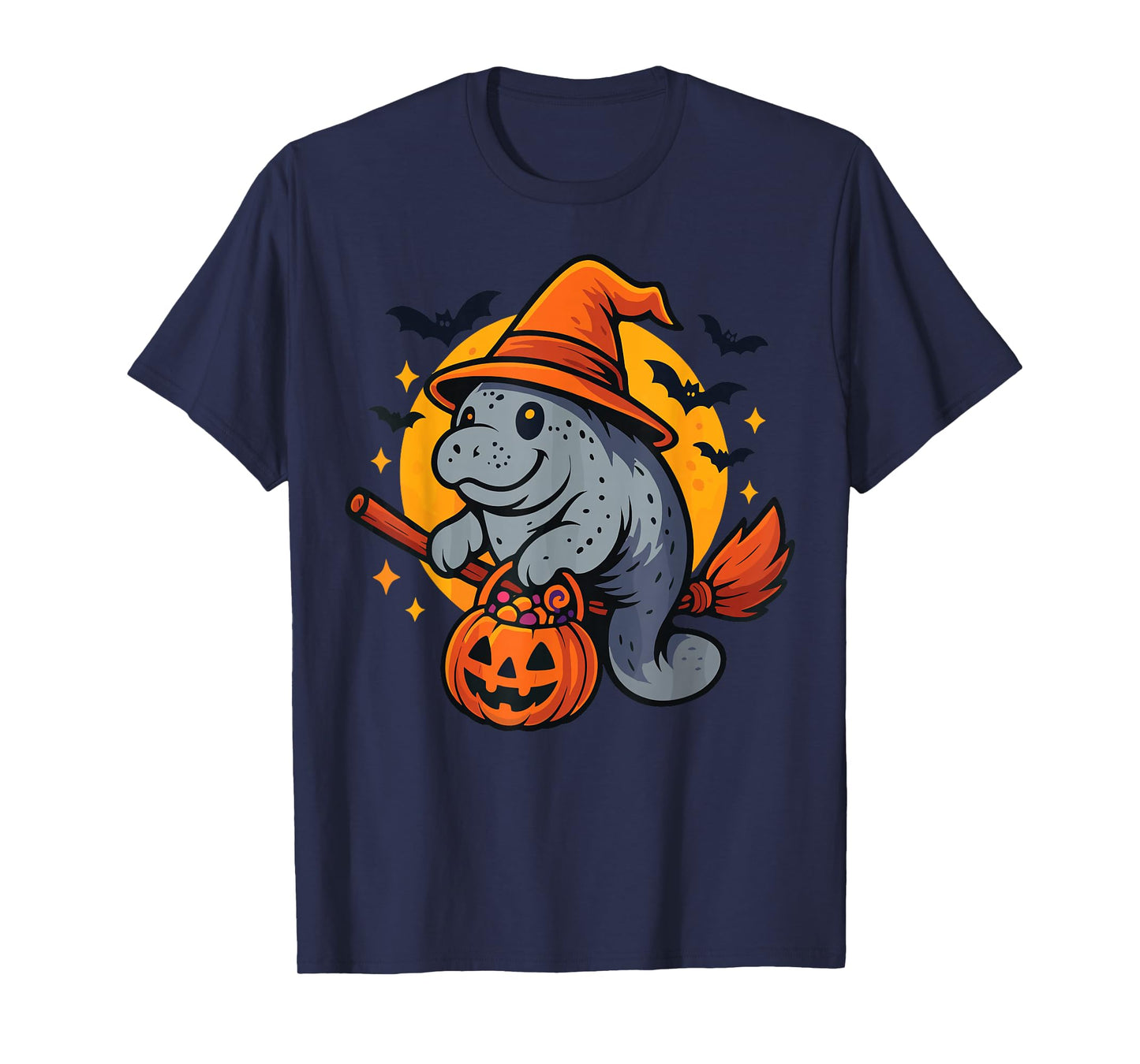 Manatee Witch Hat Pumpkin Halloween Costume Men Women Kids T-Shirt